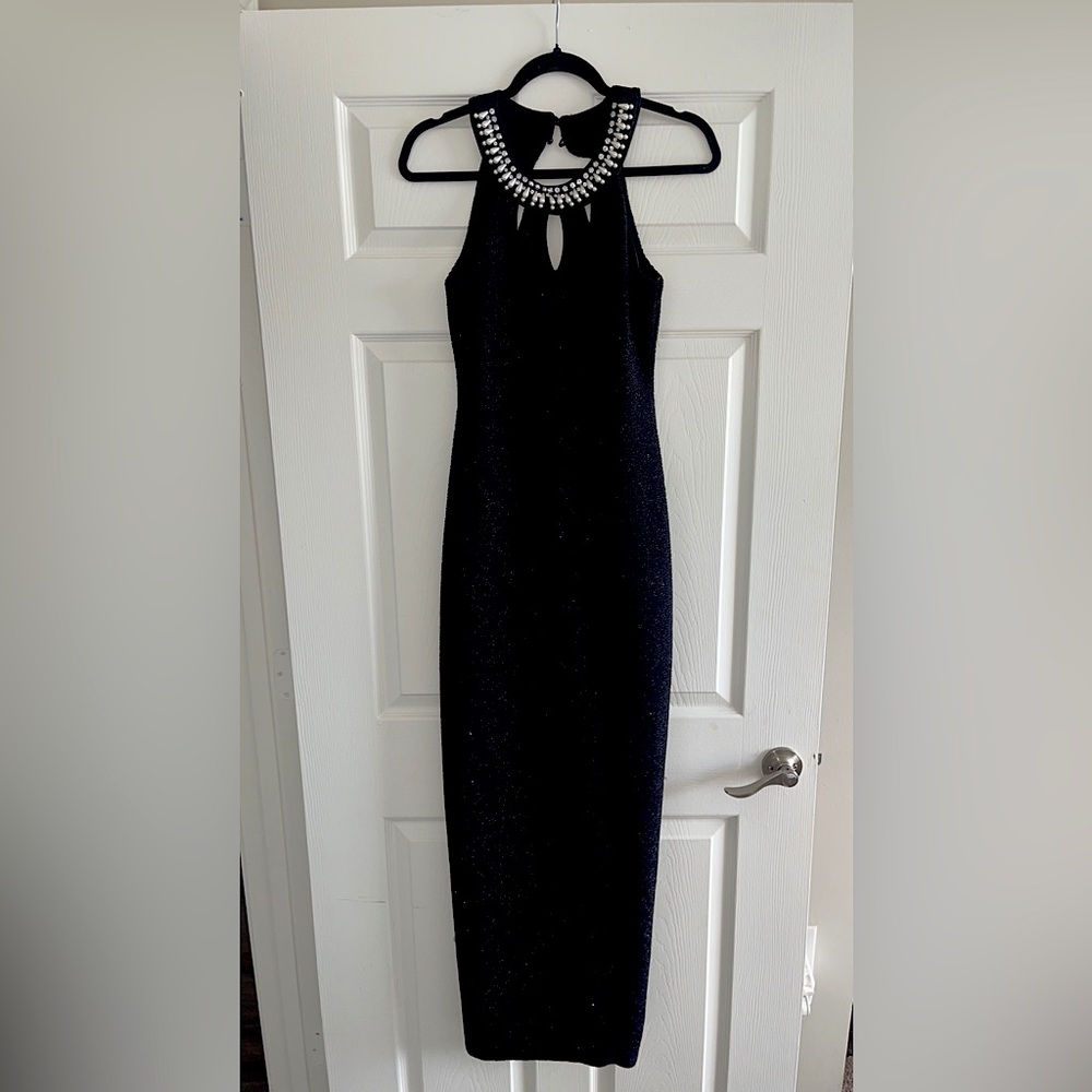 Black Sparkle Halter Prom Dress